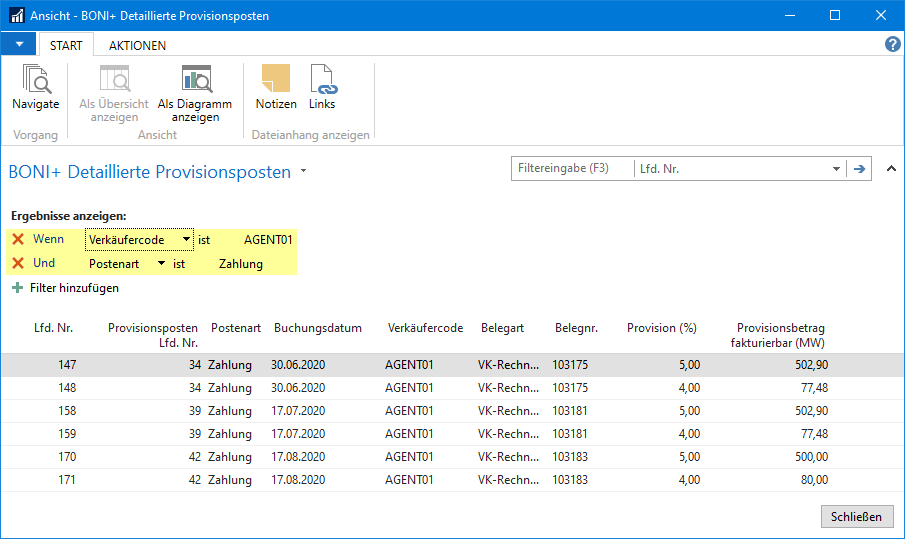 BONI+ Detaillierte Provisionsposten - Gefiltert