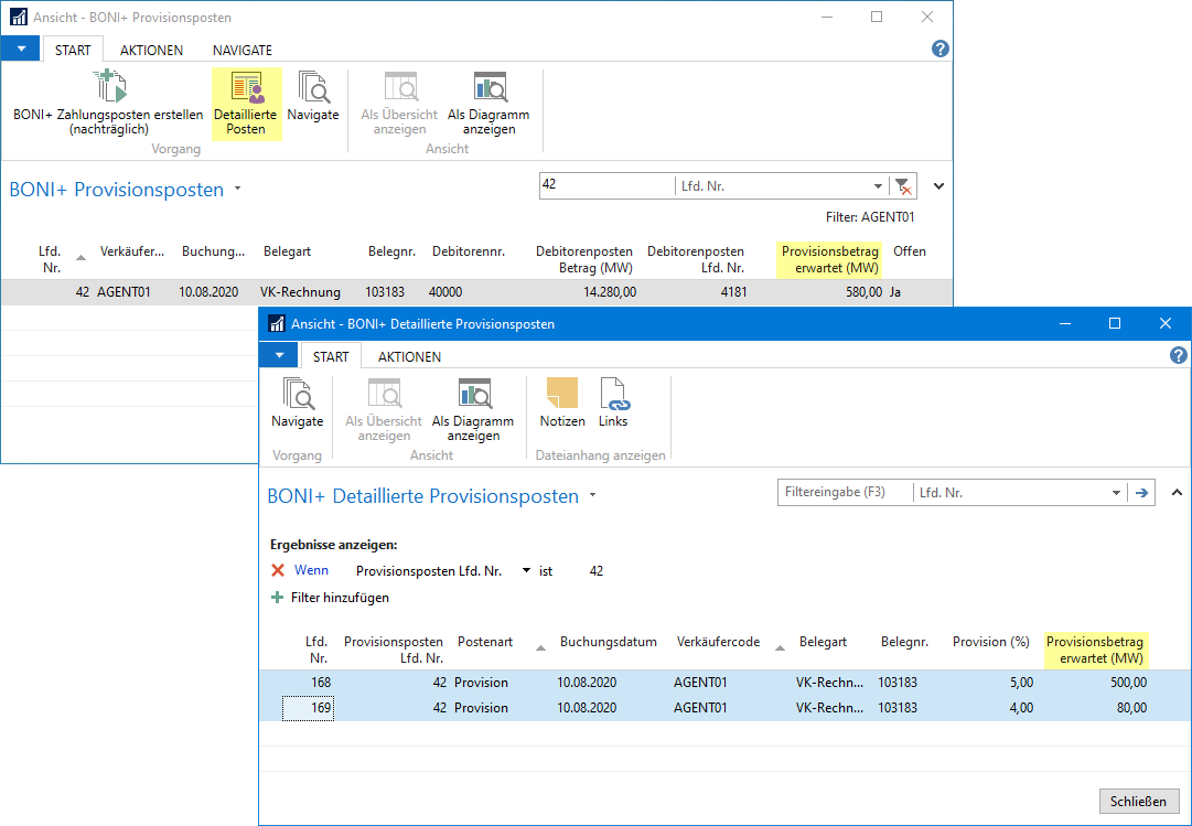 BONI+ Provisionsposten / Det. Provisionsposten Postenart Provision