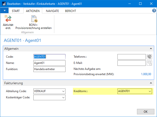 Verkäuferkarte – Funktion BONI+ Provisionsrechnung erstellen
