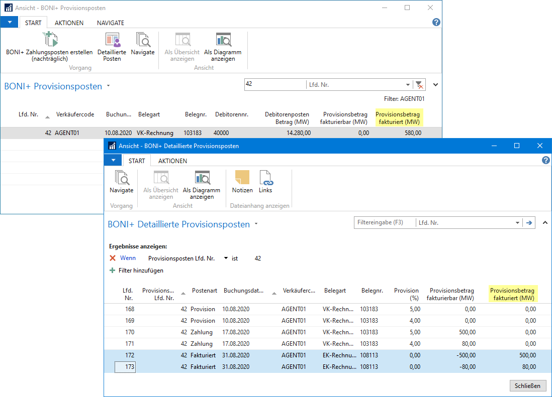 BONI+ Provisionsposten / Det. Provisionsposten Postenart Fakturiert