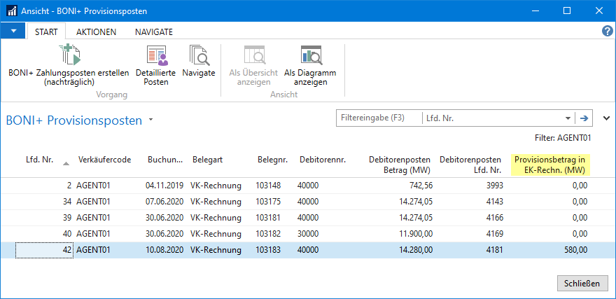 BONI+ Provisionsposten – Anzeige Provisionsbetrag in EK-Rechnung