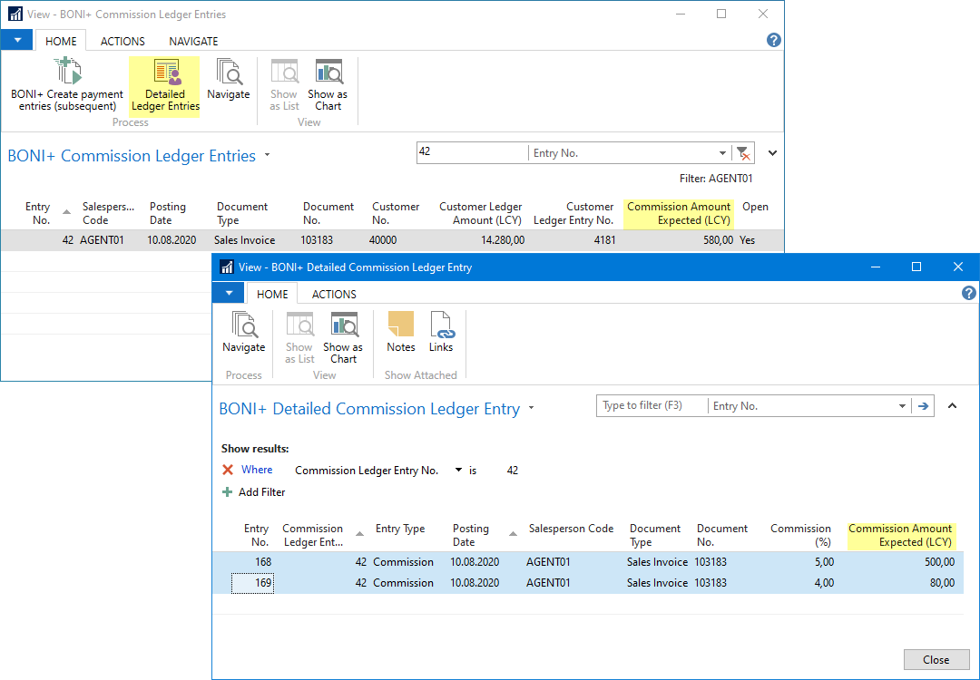 BONI+ commission item / Det. commission item Item type commission