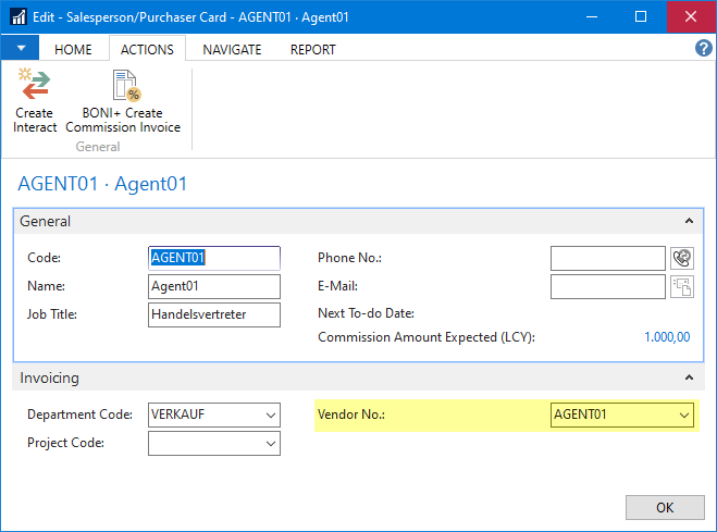 Salesperson card - Create BONI+ commission invoice function
