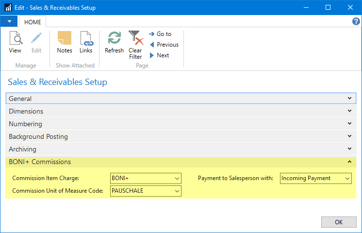 Sales & Receivables Setup